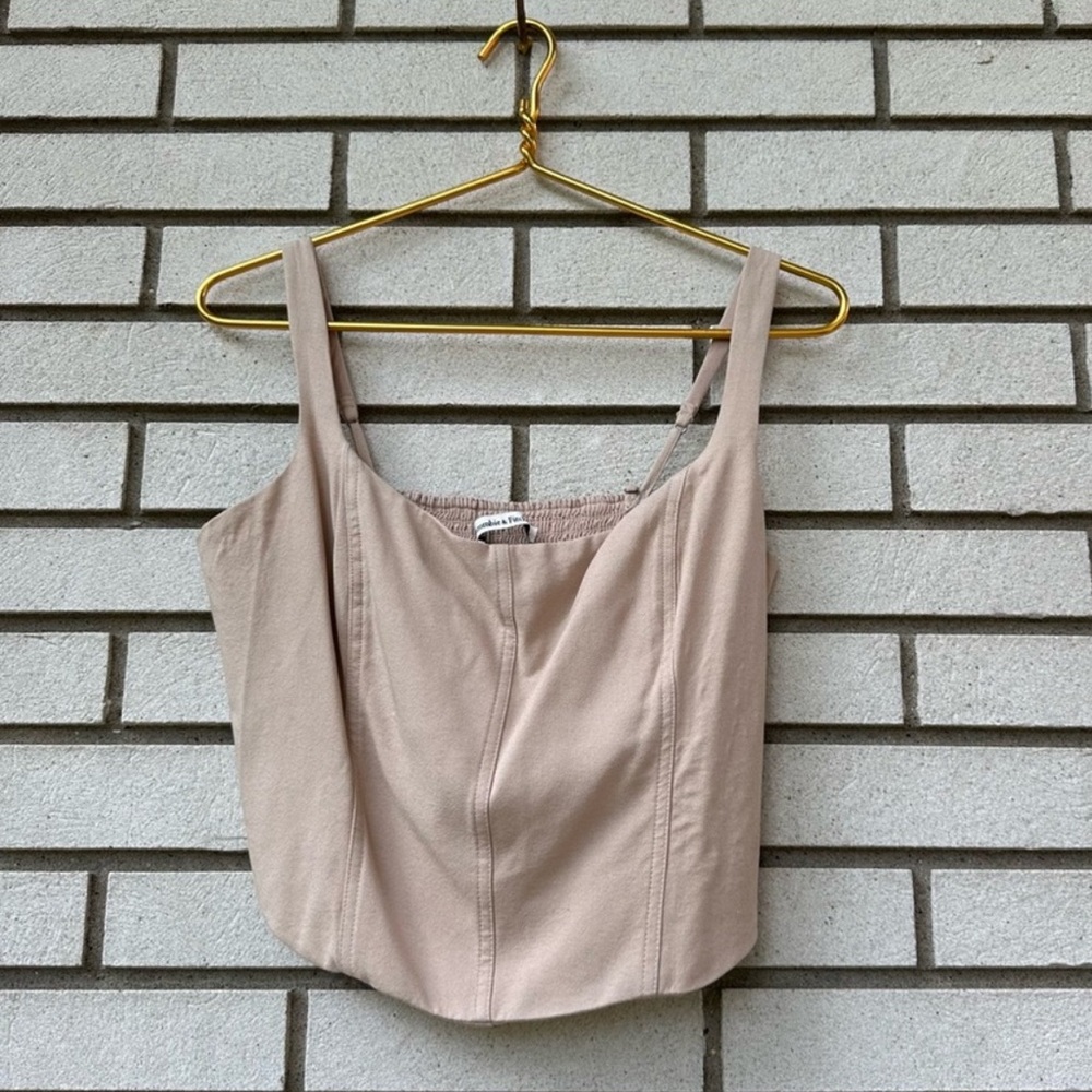 Abercrombie & Fitch Nude Corset Crop Top L Square Neck Sleeveless Smocked Back